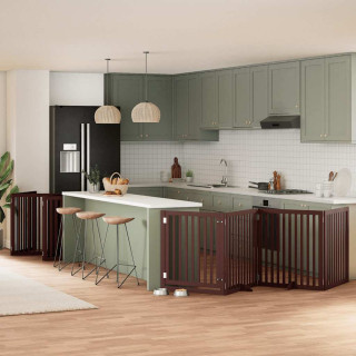 Складная калитка для собак с дверью, 12 панелей, коричневая, 960 см, тополь