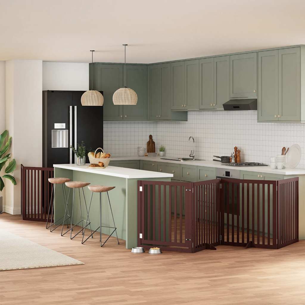 Складная калитка для собак с дверью, 8 панелей, коричневая, 640 см, тополь