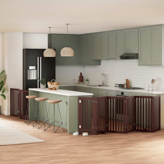 Складная калитка для собак с дверью, 9 панелей, коричневая, 450 см, тополь