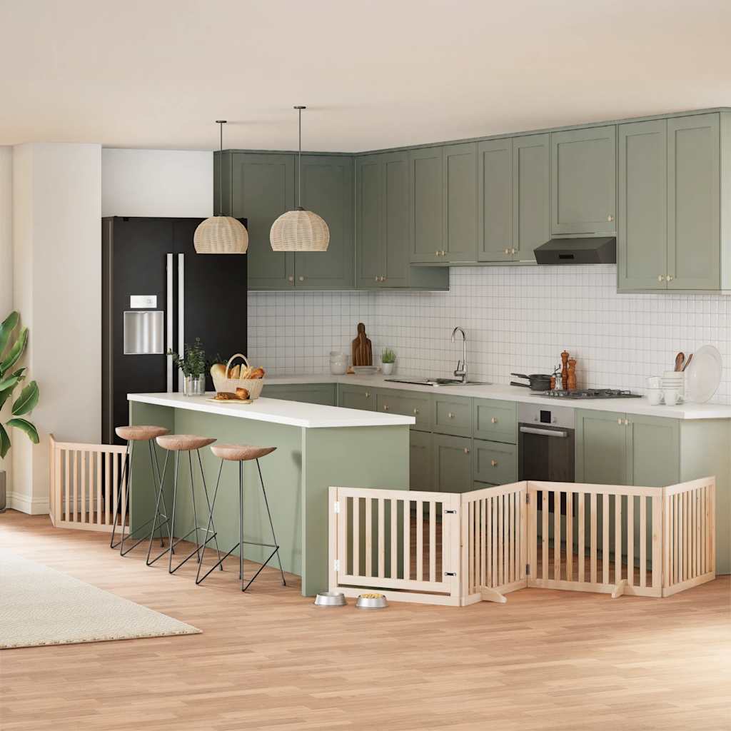 Складная калитка для собак с дверью, 6 панелей, 480 см, тополь