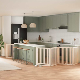 Складная калитка для собак с дверью, 8 панелей, 640 см, тополь