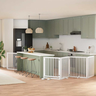 Складная калитка для собак с дверью, 6 панелей, белая, 480 см, тополь