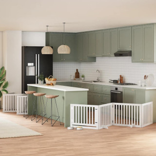 Складная калитка для собак с дверью, 10 панелей, белая, 800 см, тополь