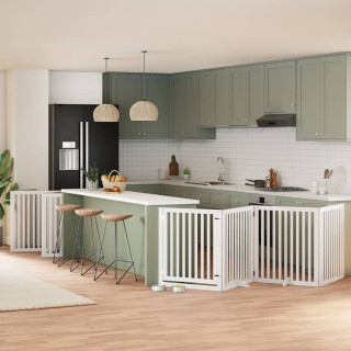 kokkupandav koeravärav uksega, 10 paneeli, valge 800 cm, pappel