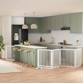 Складная калитка для собак с дверью, 8 панелей, белая, 640 см, тополь