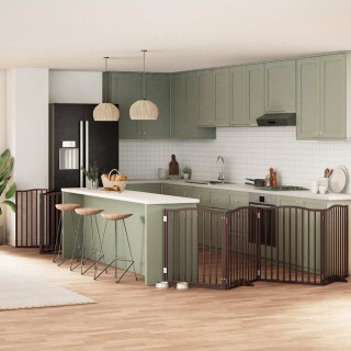 Складная калитка для собак с дверью, 12 панелей, коричневая, 960 см, тополь