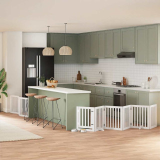 Складная калитка для собак с дверью, 9 панелей, белая, 450 см, тополь