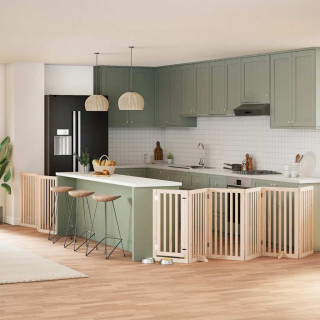 kokkupandav koeravärav uksega, 9 paneeli, 450 cm, paplipuit