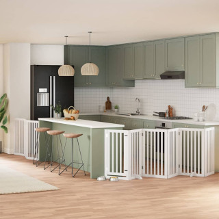 Складная калитка для собак с дверью, 9 панелей, белая, 450 см, тополь