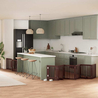 Складная калитка для собак с дверью, 9 панелей, коричневая, 450 см, тополь