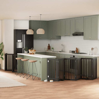 Складная калитка для собак с дверью, 15 панелей, черная, 750 см, тополь