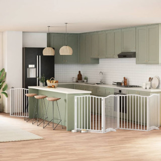 Складная калитка для собак с дверью, 6 панелей, белая, 480 см, тополь