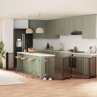 Складная калитка для собак с дверью, 6 панелей, коричневая, 480 см, тополь