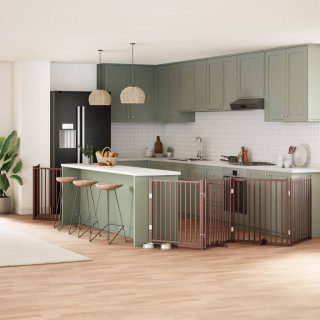 Складная калитка для собак с дверью, 6 панелей, коричневая, 480 см, тополь