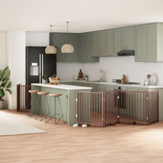 kokkupandav koeravärav uksega, 8 paneeli, pruun 640 cm, pappel