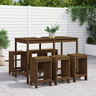 Садовый барный комплект из 7 предметов, медово-коричневый, сосна