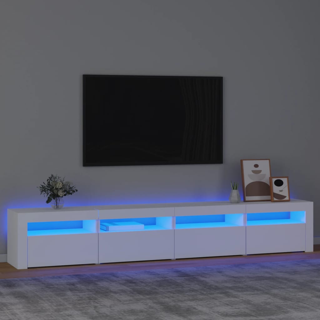 ТВ тумба с LED подсветкой, белая, 240 x 35 x 40 см