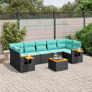 8-osaline aiadiivani komplekt patjadega, must, polürotang