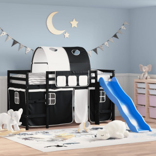 Детская высокая кровать с туннелем, белая/черная, 80x200 см, сосна