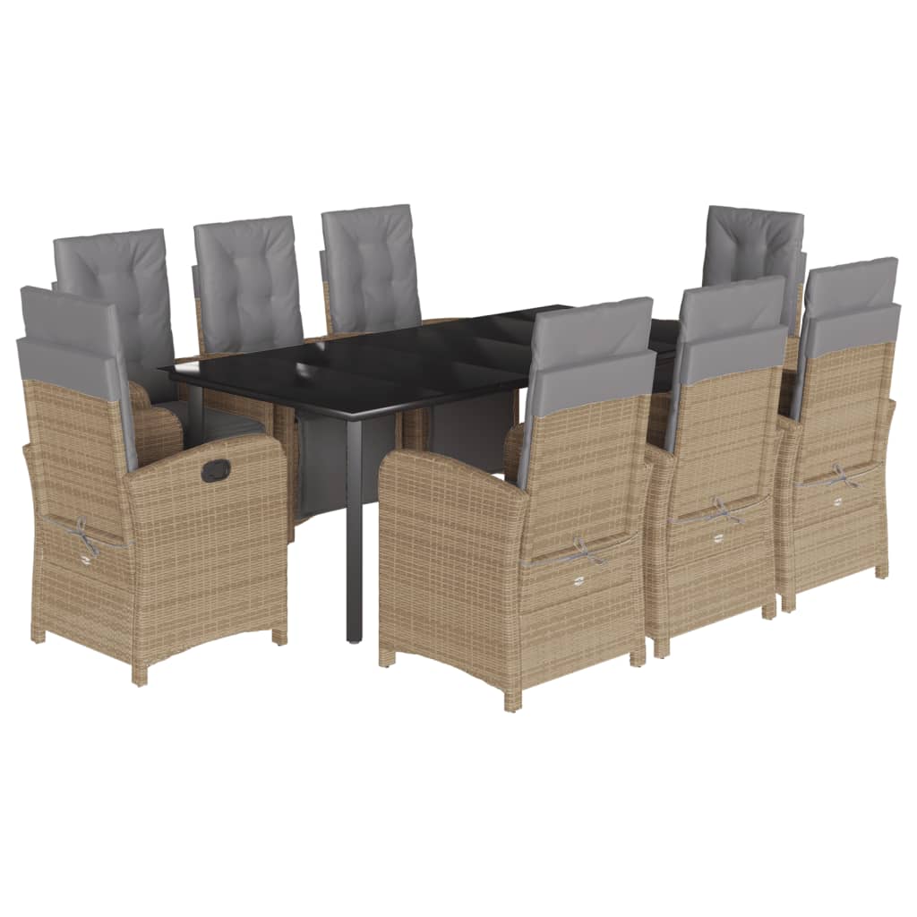 Комплект садовой мебели из полиротанга с подушками, 9 предметов, бежевый