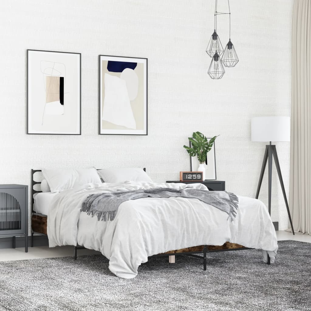 voodiraam, suitsutatud tamm, 120 x 190 cm, tehispuit ja metall