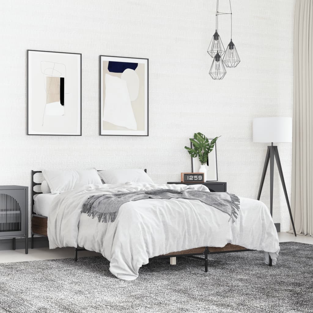 voodiraam, pruun tamm, 120 x 190 cm, tehispuit ja metall