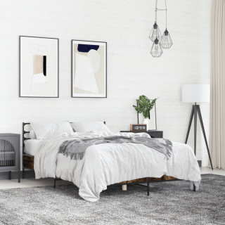 voodiraam, suitsutatud tamm, 140 x 200 cm, tehispuit ja metall