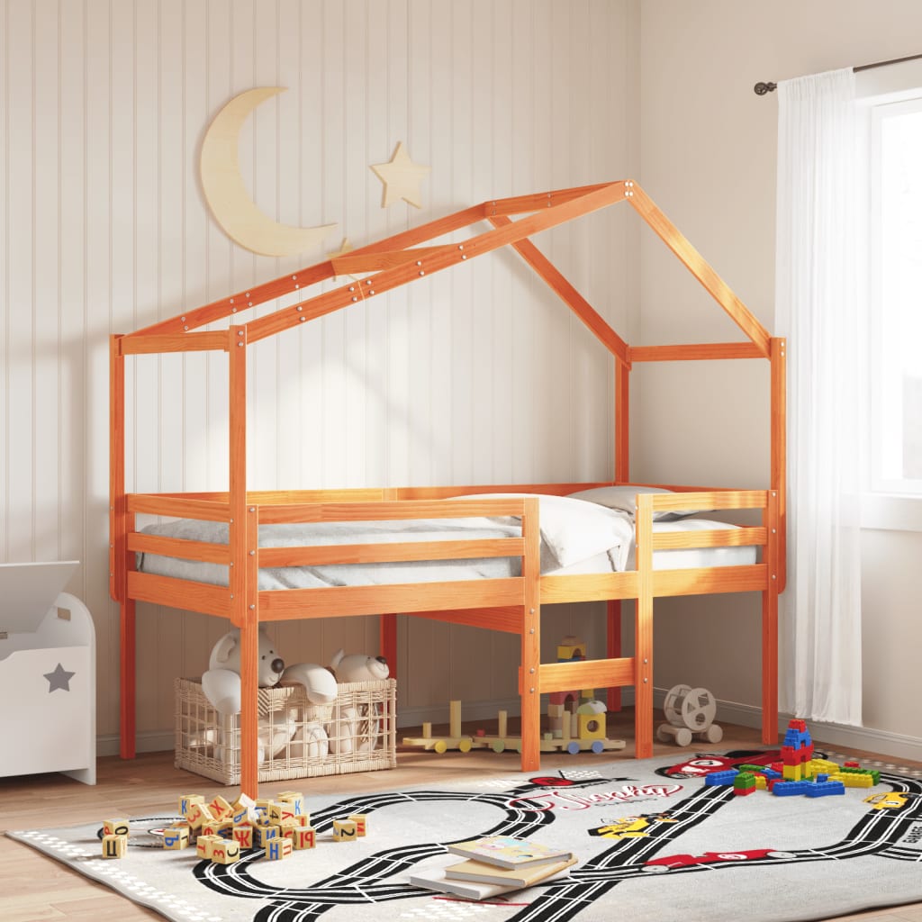 kõrge voodi, katusega, meepruun, 90x200 cm, männipuit