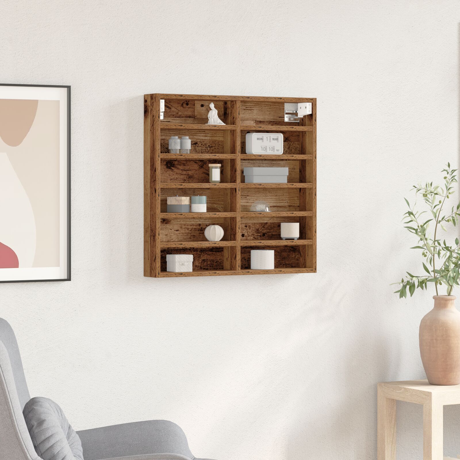 Näituse Kapp riiuliga Vana puit 60 x 8.5 x 58 cm Tehispuit