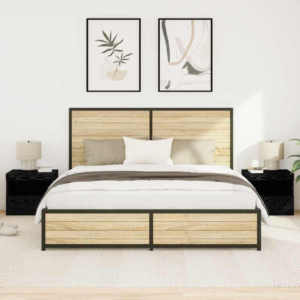 Прикроватные тумбочки с LED подсветкой, 2 шт, Черный дуб, 50x40x45 см