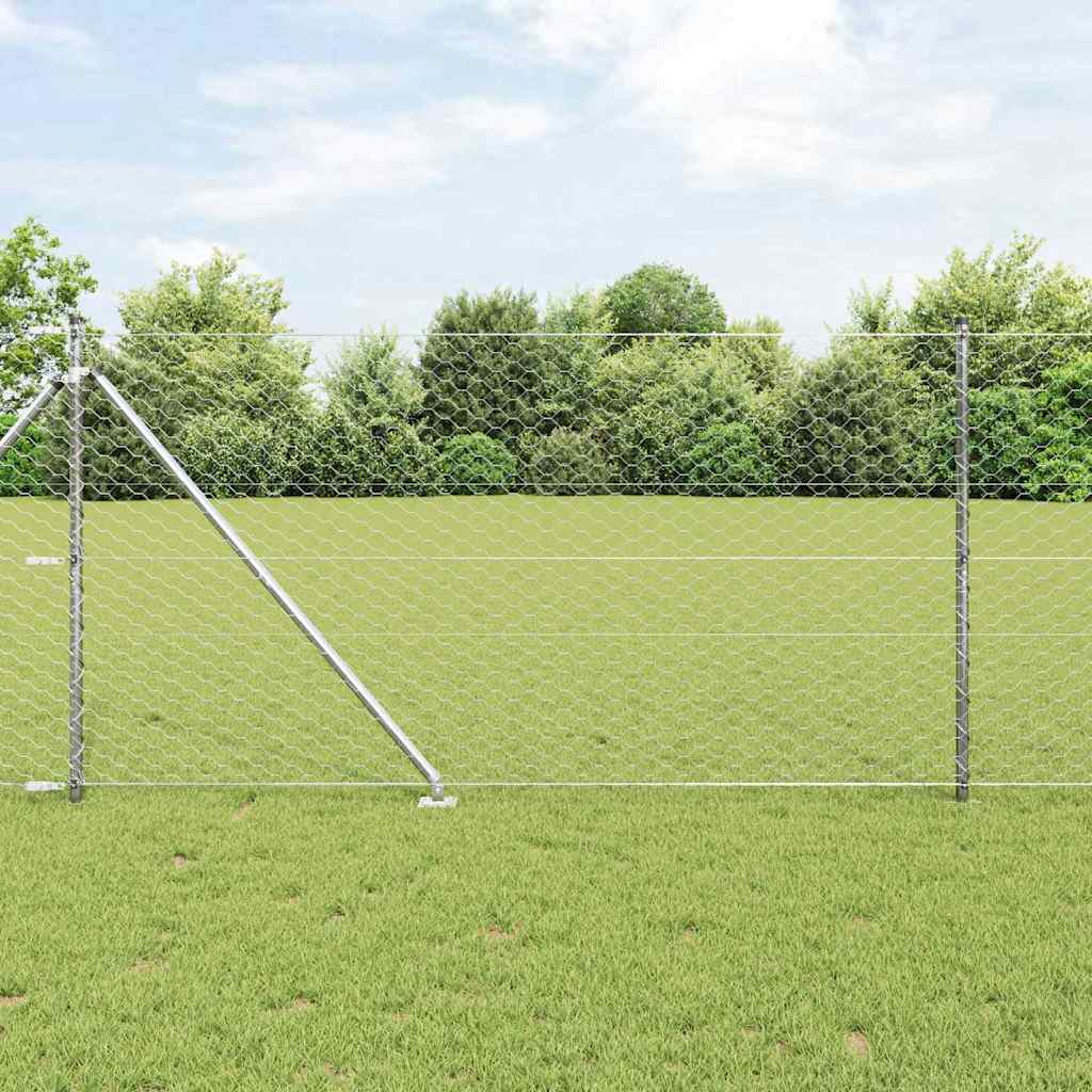 Aed koos postidega Hõbedane 1.2 x 25 m PVC kaetud teras