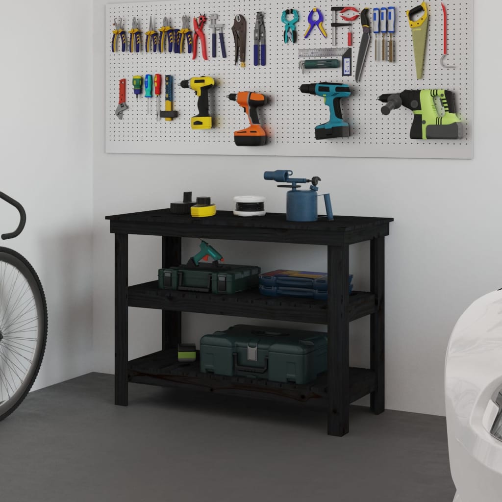 tööpink, must, 110,5 x 50 x 80 cm, männipuit