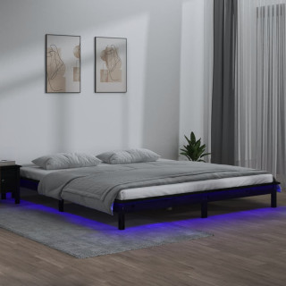 voodiraam LED-iga, must, 140 x 190 cm, männipuit