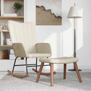 кресло-качалка с пуфом, белое, бархатное