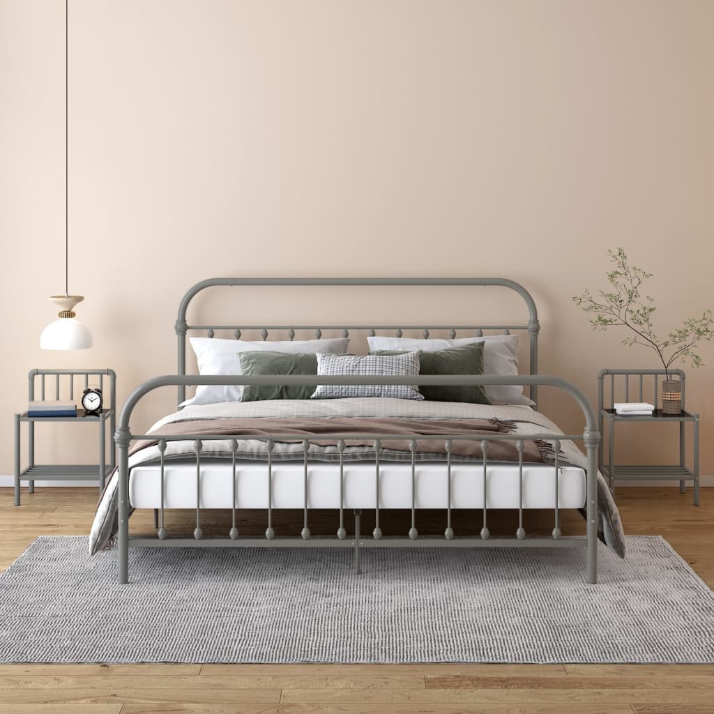 Прикроватные тумбочки, 2 шт, серый и черный, металл и стекло