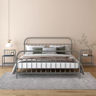 Прикроватные тумбочки, 2 шт, серый и черный, металл и стекло