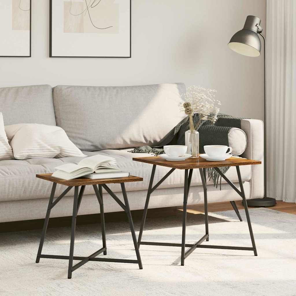 Приставной столик для игр, 2 шт., копченый дуб, обработанное дерево и металл