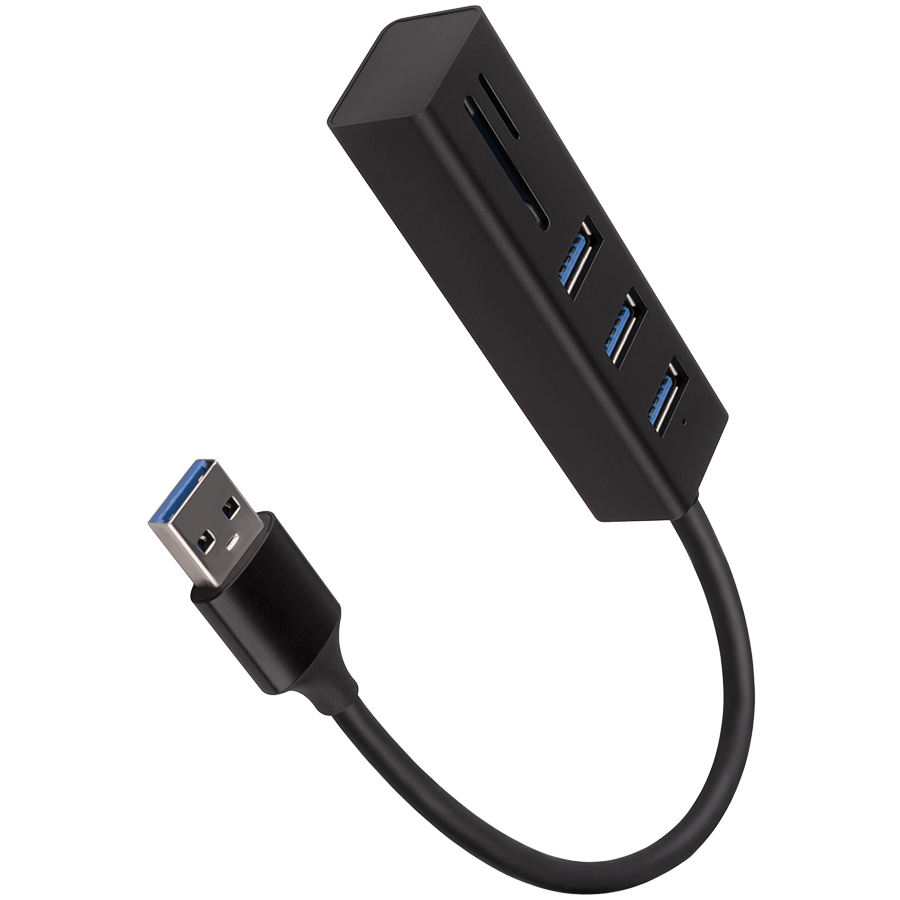 AXAGON HMA-CR3A: USB 3.2 Gen 1 хаб 3x USB-A, SD/MicroSD, металл, кабель 20см