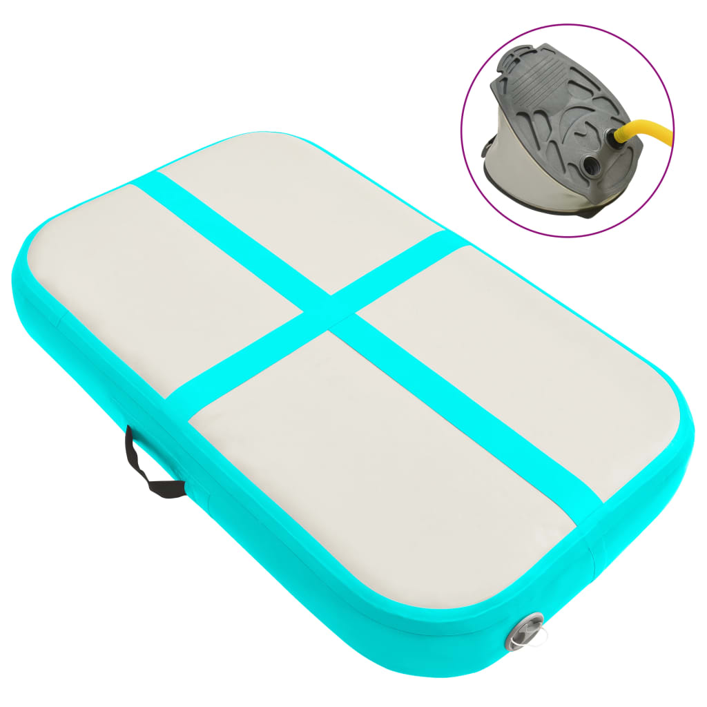 Надувной гимнастический мат с насосом 60x100x15 см ПВХ зеленый