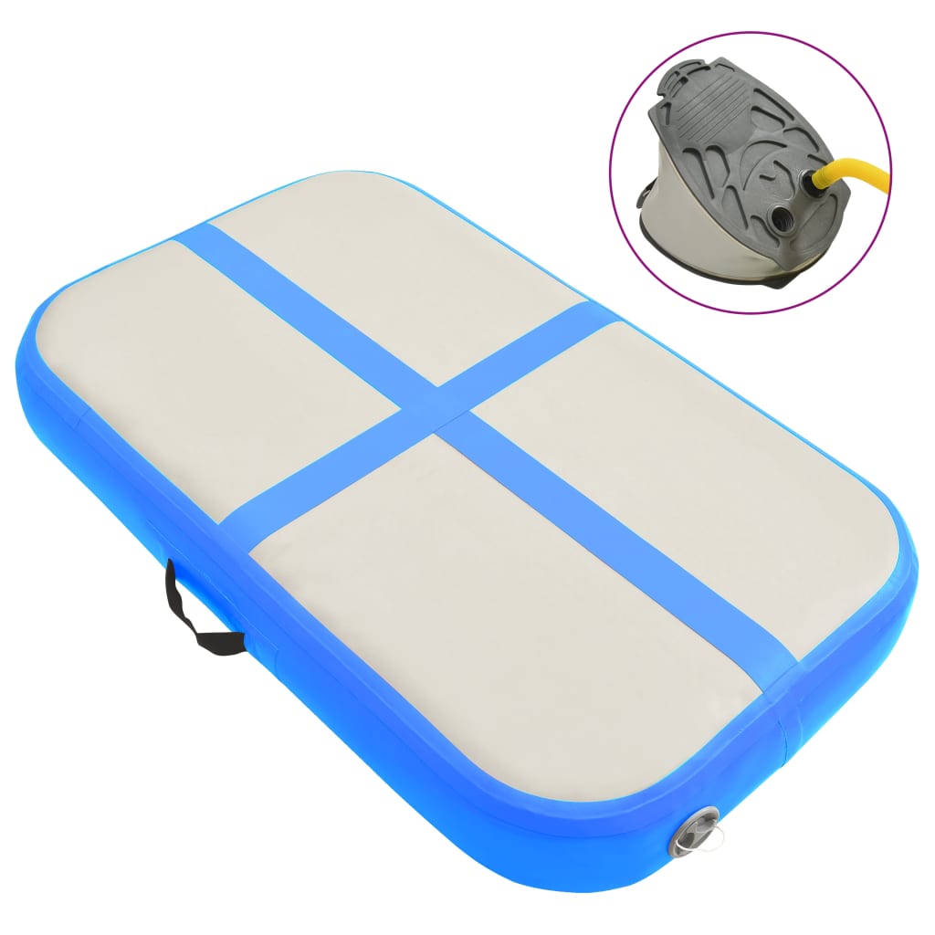 Надувной гимнастический мат с насосом 60x100x10 см ПВХ синий