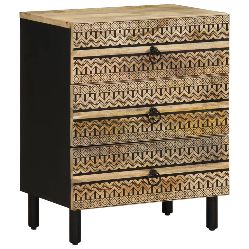 Тумбочка прикроватная черная 50x33x62 см, массив необработанного дерева манго