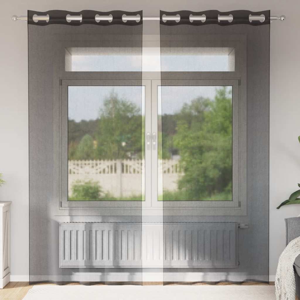 Voile kardinad rõngastega 2 tk must 140x245 cm