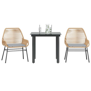 Комплект садовой мебели из 3-х частей с подушками, коричневый, полиротанг, стекло