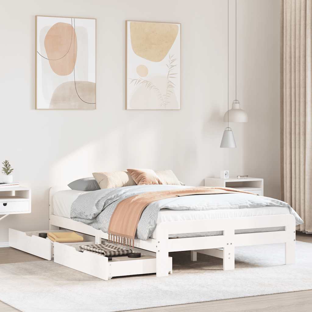 voodiraam ilma madratsita, valge, 135 x 190 cm, männipuit