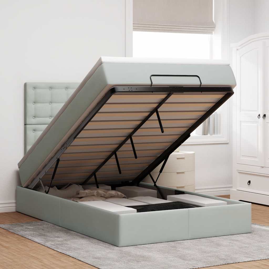 Ottomani voodiraam madratsitega, helehall, 120x190 cm, samet