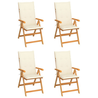 садовые стулья, 4 шт., с кремовыми подушками для сидений, тик