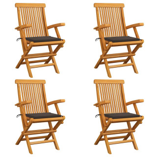 садовые стулья с коричневато-серыми подушками для сидения, 4 шт., тик