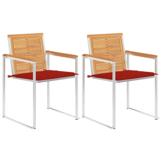 Садовые стулья с подушками, 2 шт, тиковое дерево и сталь