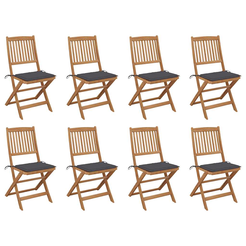 Складные уличные стулья с подушками, 8 шт., акация