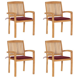 Штабелируемые садовые стулья с подушками, 4 шт, тиковое дерево